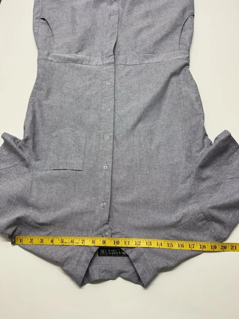 Romphim Mens Blue Oxford Shorts Romper Size XL Slim Fit Band Collar Short Sleeve